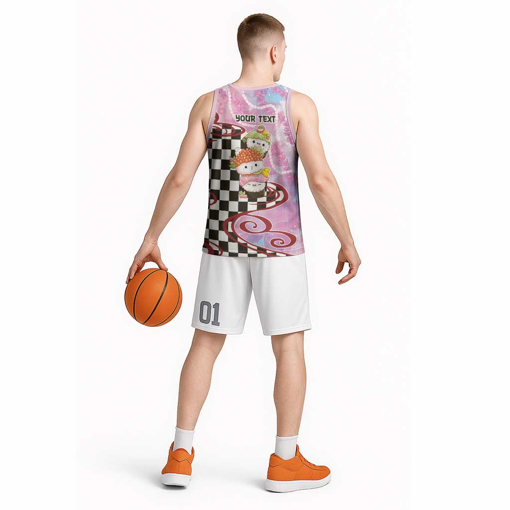 Personalized Japanese Kawaii Sushi Roll Basketball Jersey Wagara Palaka Pattern LT9 - Polynesian Pride