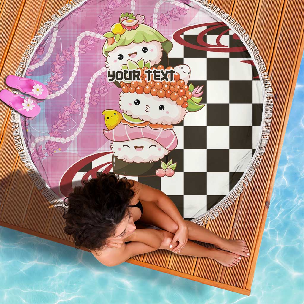 Personalized Japanese Kawaii Sushi Roll Beach Blanket Wagara Palaka Pattern LT9 - Polynesian Pride