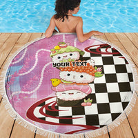 Personalized Japanese Kawaii Sushi Roll Beach Blanket Wagara Palaka Pattern LT9 - Polynesian Pride