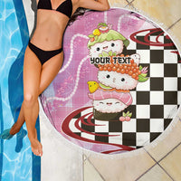 Personalized Japanese Kawaii Sushi Roll Beach Blanket Wagara Palaka Pattern LT9 - Polynesian Pride
