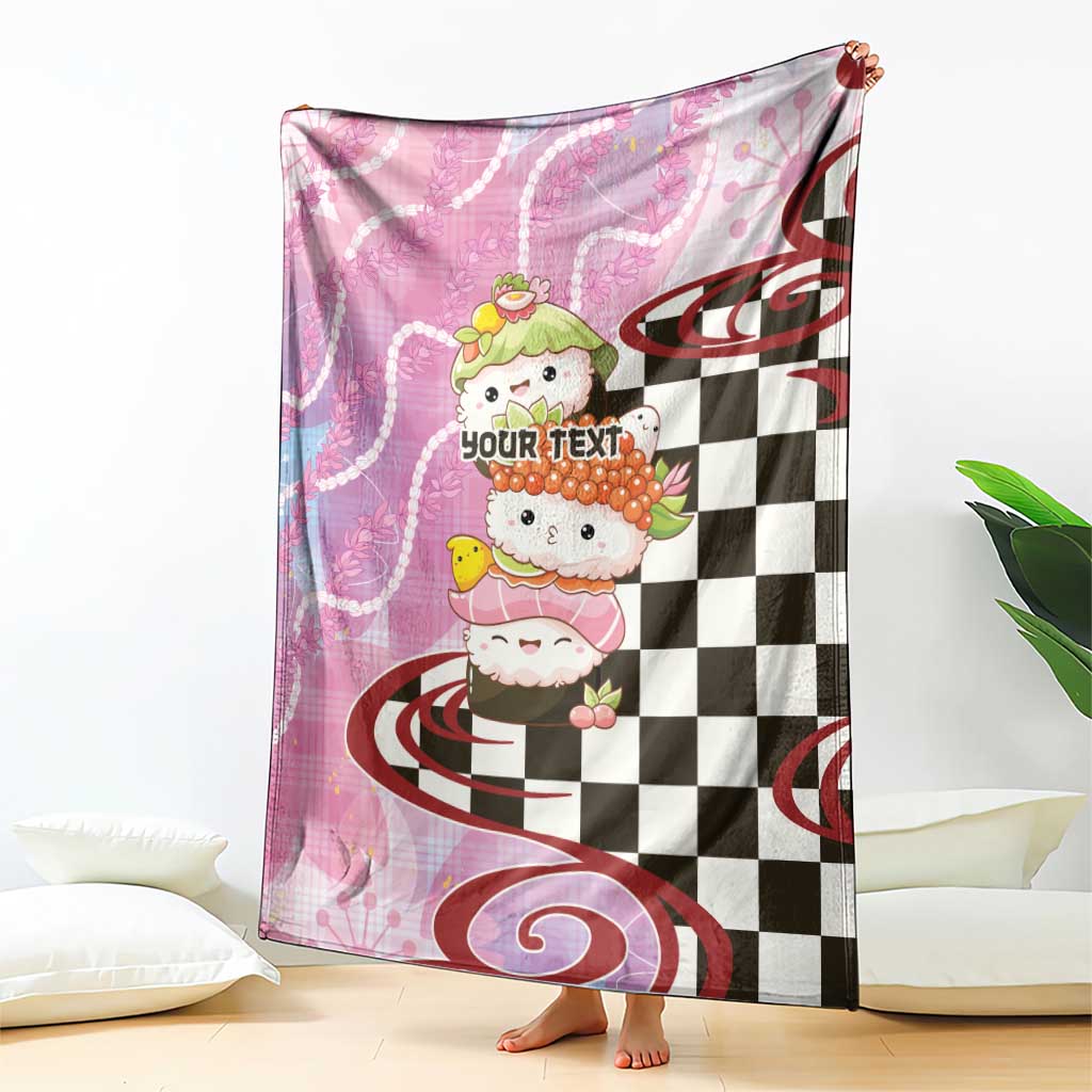 Personalized Japanese Kawaii Sushi Roll Blanket Wagara Palaka Pattern LT9 - Polynesian Pride