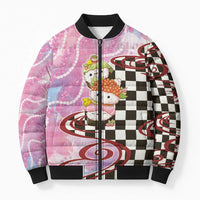 Personalized Japanese Kawaii Sushi Roll Bomber Puffer Jacket Wagara Palaka Pattern LT9 Unisex Pink - Polynesian Pride
