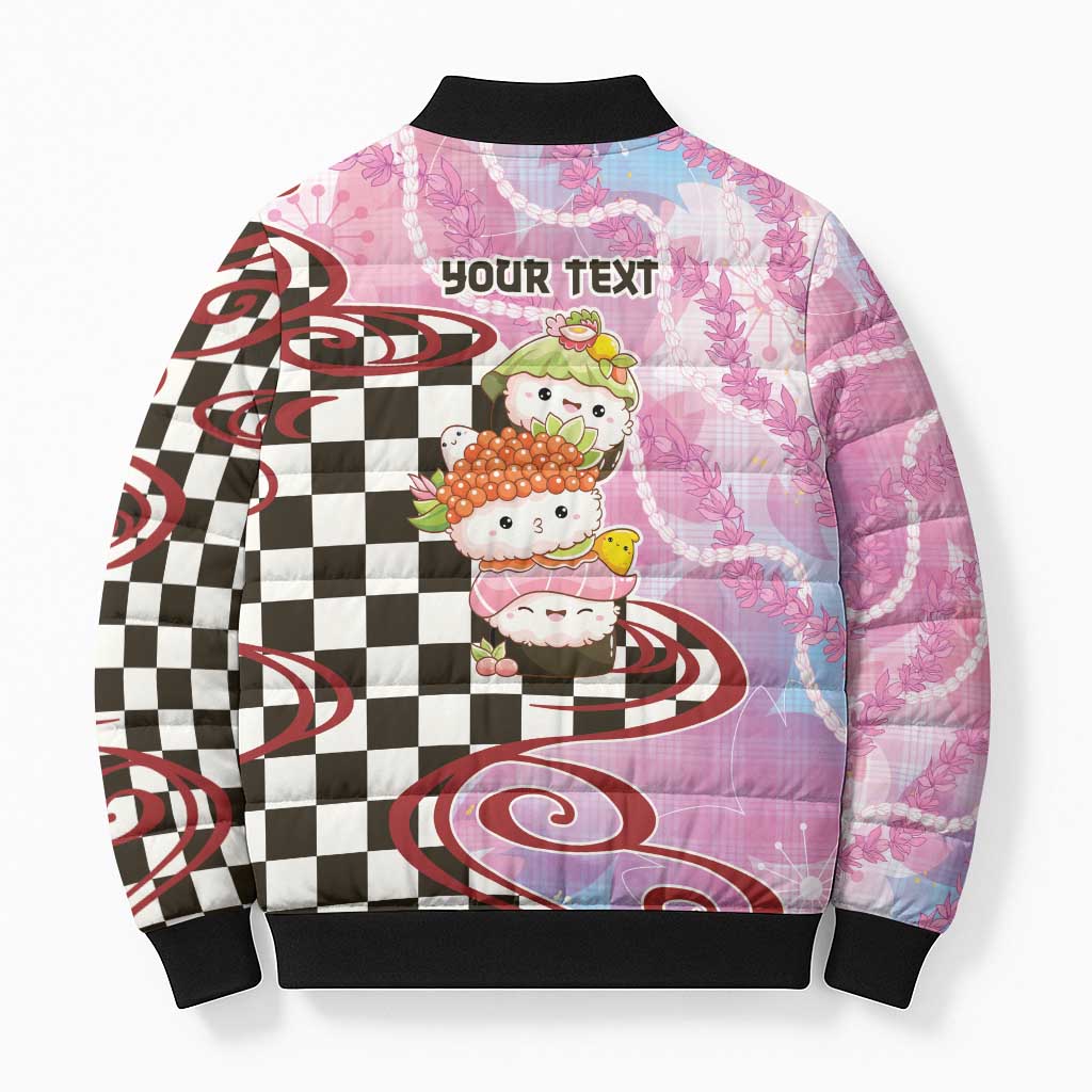 Personalized Japanese Kawaii Sushi Roll Bomber Puffer Jacket Wagara Palaka Pattern LT9 - Polynesian Pride