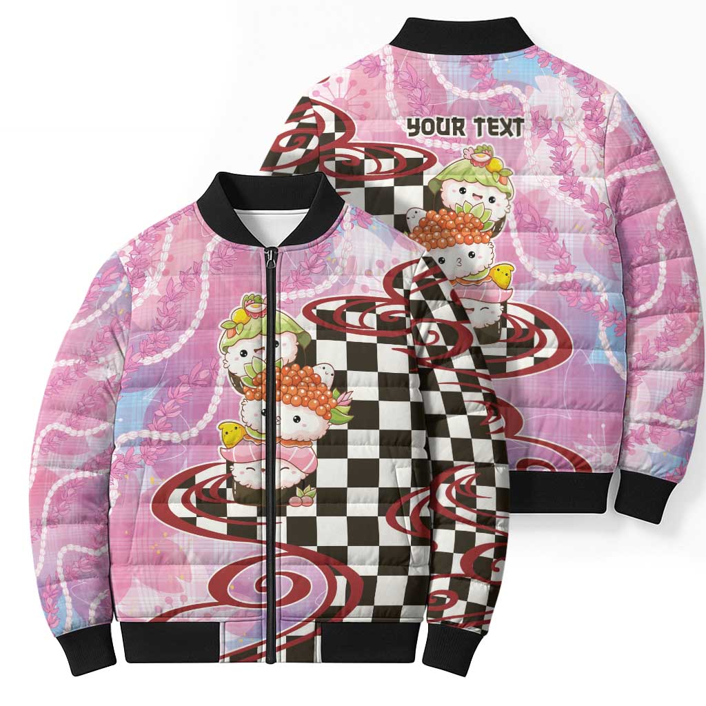 Personalized Japanese Kawaii Sushi Roll Bomber Puffer Jacket Wagara Palaka Pattern LT9 - Polynesian Pride