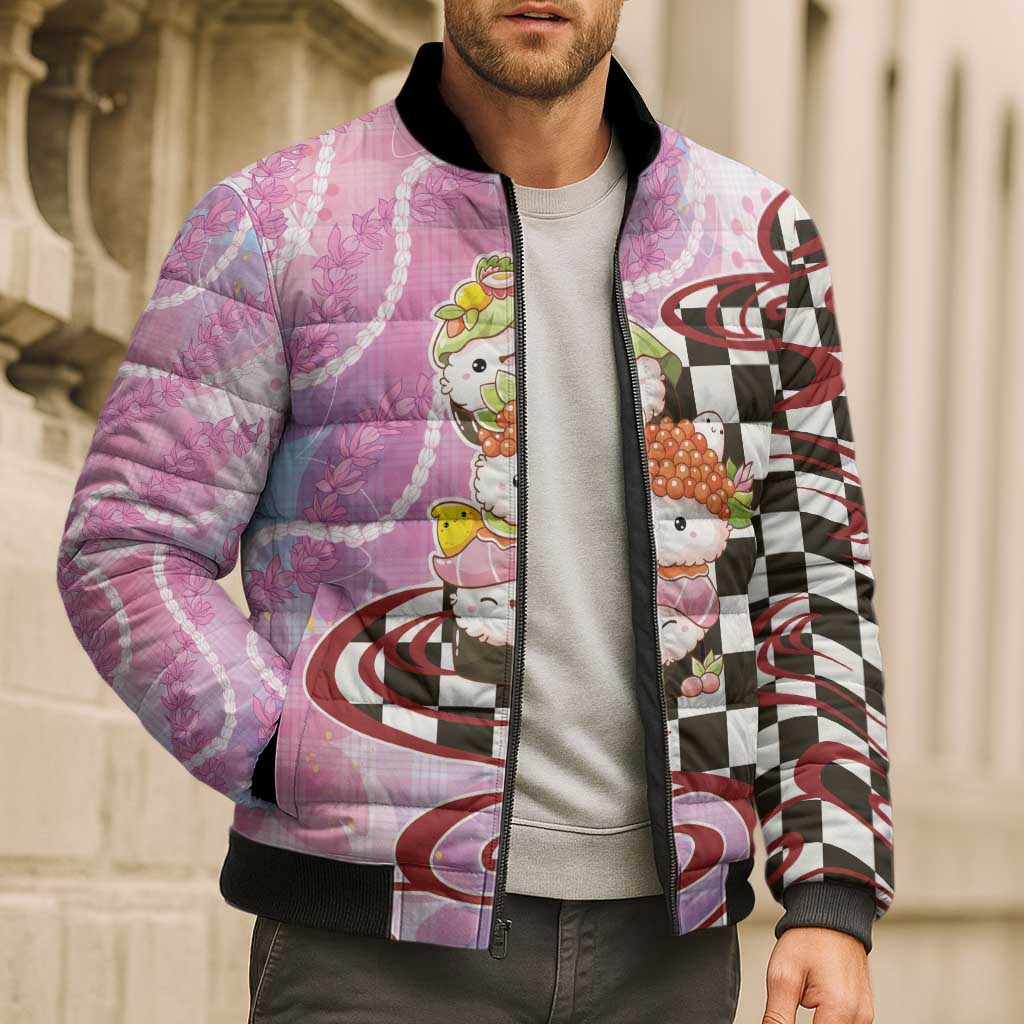 Personalized Japanese Kawaii Sushi Roll Bomber Puffer Jacket Wagara Palaka Pattern LT9 - Polynesian Pride