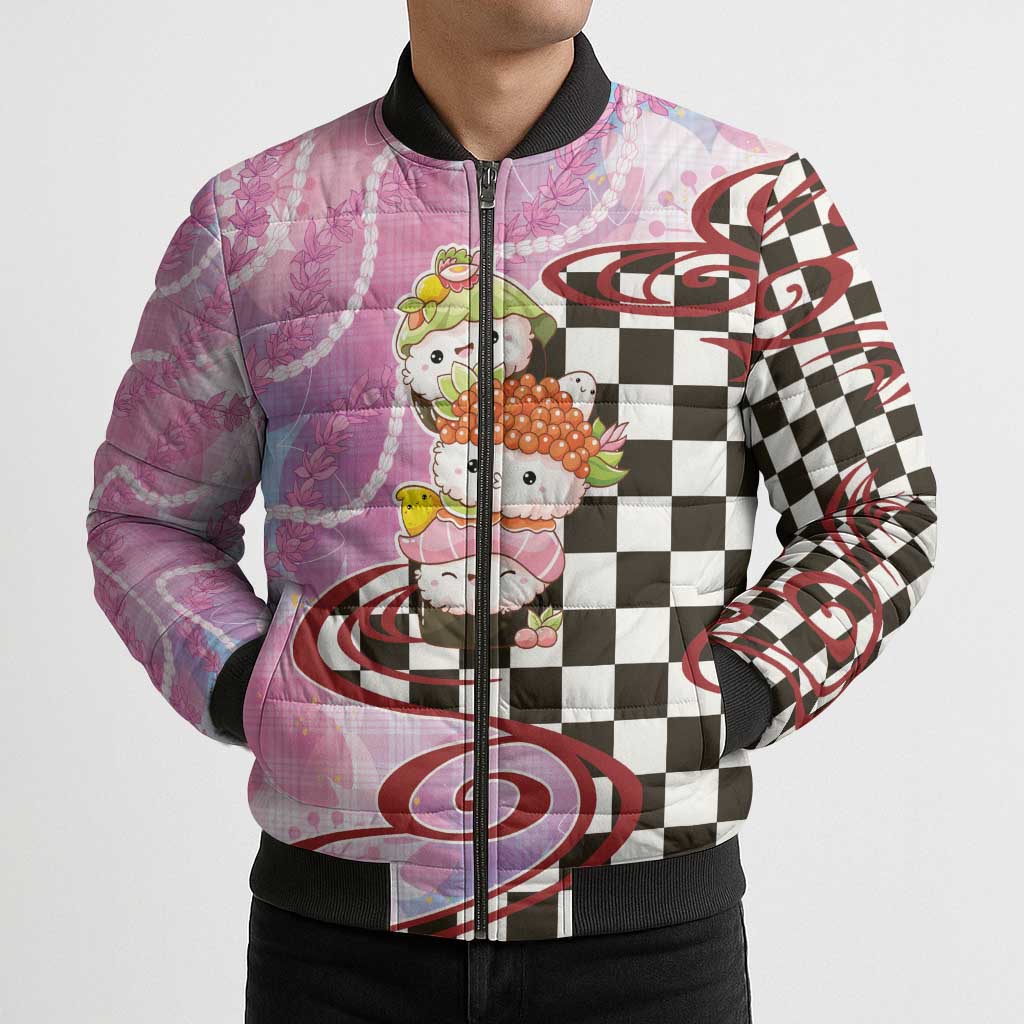 Personalized Japanese Kawaii Sushi Roll Bomber Puffer Jacket Wagara Palaka Pattern LT9 - Polynesian Pride