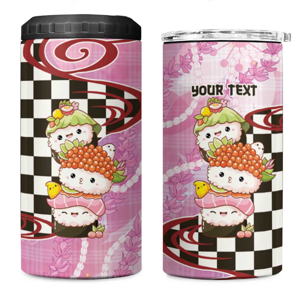 Personalized Japanese Kawaii Sushi Roll 4 in 1 Can Cooler Tumbler Wagara Palaka Pattern