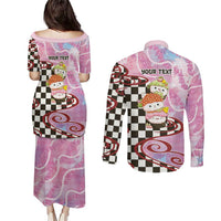 Personalized Japanese Kawaii Sushi Roll Couples Matching Puletasi and Long Sleeve Button Shirt Wagara Palaka Pattern LT9 - Polynesian Pride