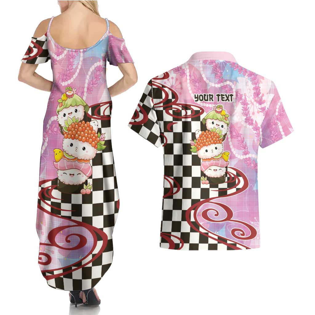 Personalized Japanese Kawaii Sushi Roll Couples Matching Summer Maxi Dress and Hawaiian Shirt Wagara Palaka Pattern LT9 - Polynesian Pride