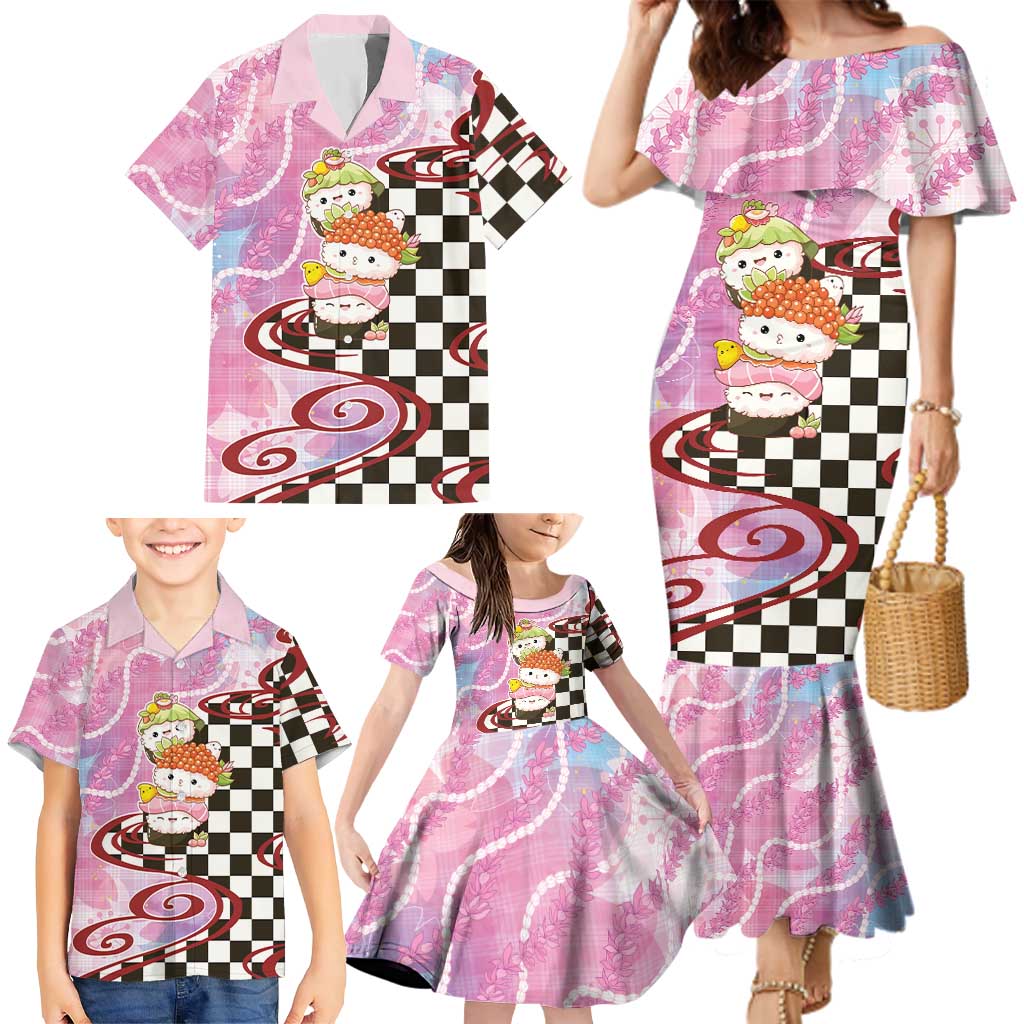 Personalized Japanese Kawaii Sushi Roll Family Matching Mermaid Dress and Hawaiian Shirt Wagara Palaka Pattern LT9 - Polynesian Pride