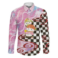 Personalized Japanese Kawaii Sushi Roll Family Matching Off Shoulder Maxi Dress and Hawaiian Shirt Wagara Palaka Pattern LT9 Dad's Shirt - Long Sleeve Pink - Polynesian Pride