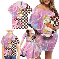 Personalized Japanese Kawaii Sushi Roll Family Matching Off Shoulder Short Dress and Hawaiian Shirt Wagara Palaka Pattern LT9 - Polynesian Pride
