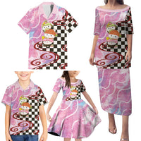 Personalized Japanese Kawaii Sushi Roll Family Matching Puletasi and Hawaiian Shirt Wagara Palaka Pattern