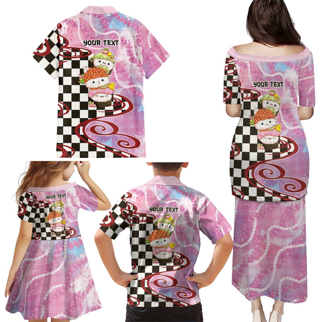 Personalized Japanese Kawaii Sushi Roll Family Matching Puletasi and Hawaiian Shirt Wagara Palaka Pattern