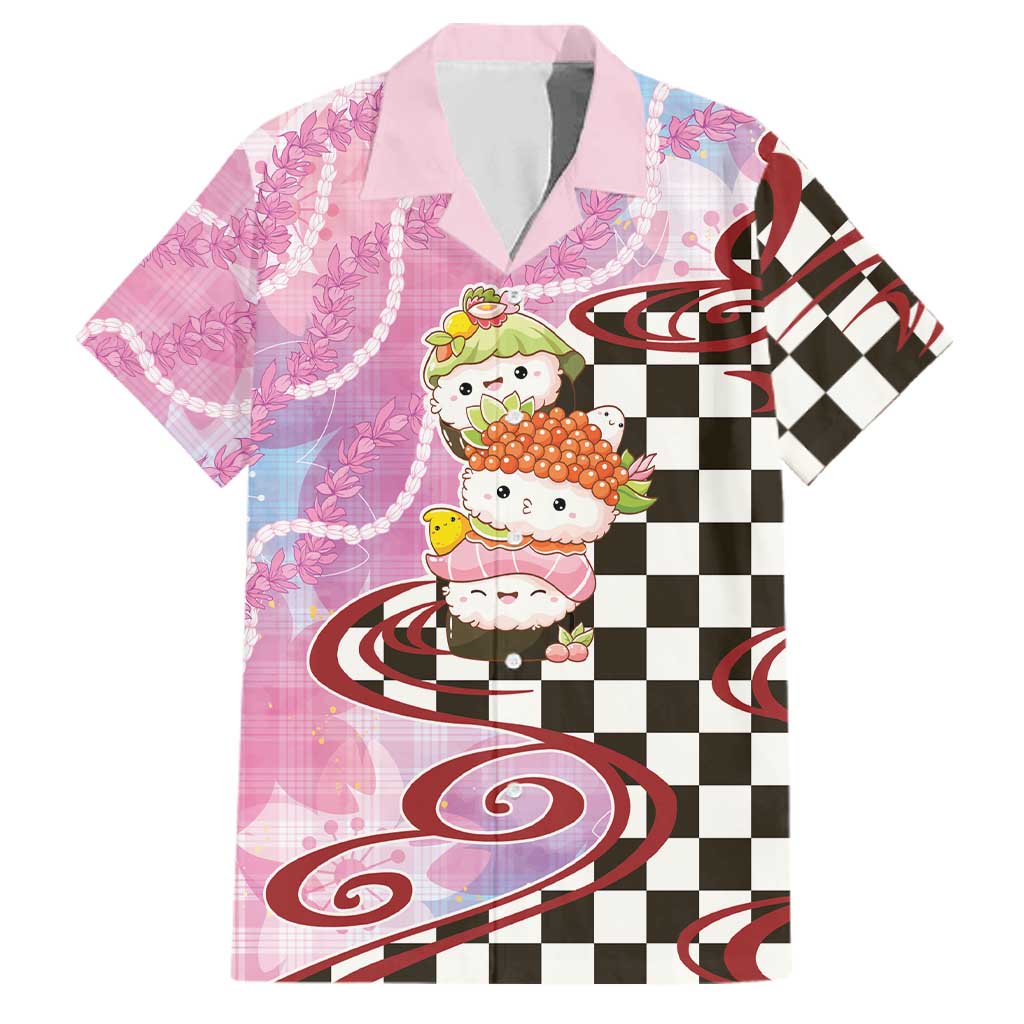 Personalized Japanese Kawaii Sushi Roll Family Matching Short Sleeve Bodycon Dress and Hawaiian Shirt Wagara Palaka Pattern LT9 Dad's Shirt - Short Sleeve Pink - Polynesian Pride