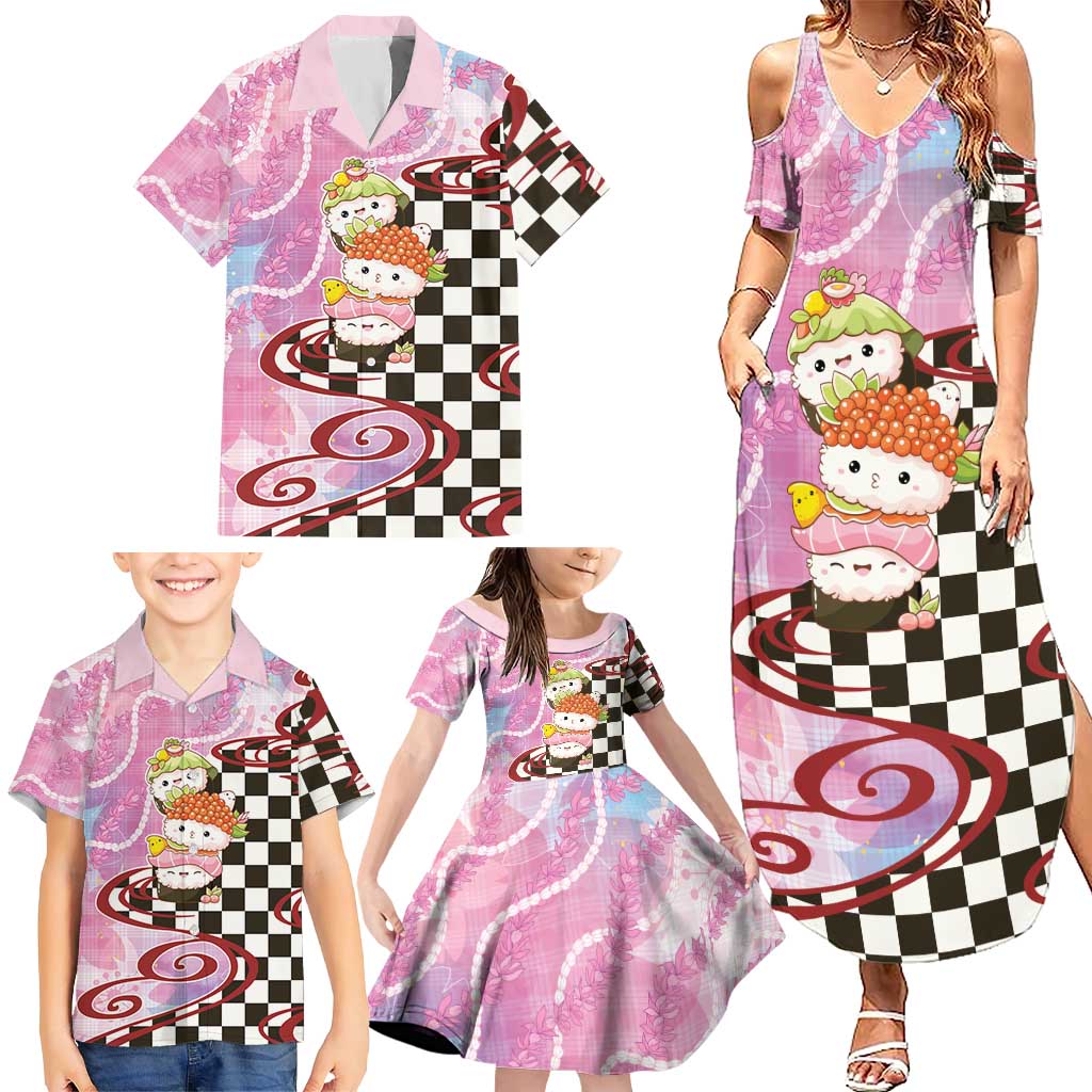 Personalized Japanese Kawaii Sushi Roll Family Matching Summer Maxi Dress and Hawaiian Shirt Wagara Palaka Pattern