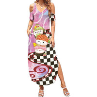 Personalized Japanese Kawaii Sushi Roll Family Matching Summer Maxi Dress and Hawaiian Shirt Wagara Palaka Pattern