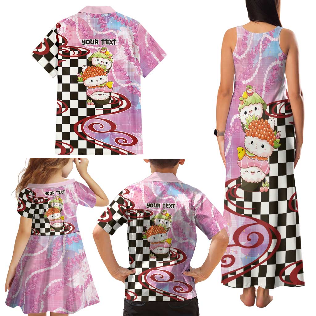 Personalized Japanese Kawaii Sushi Roll Family Matching Tank Maxi Dress and Hawaiian Shirt Wagara Palaka Pattern