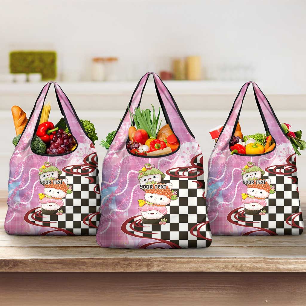 Personalized Japanese Kawaii Sushi Roll Grocery Bag Wagara Palaka Pattern