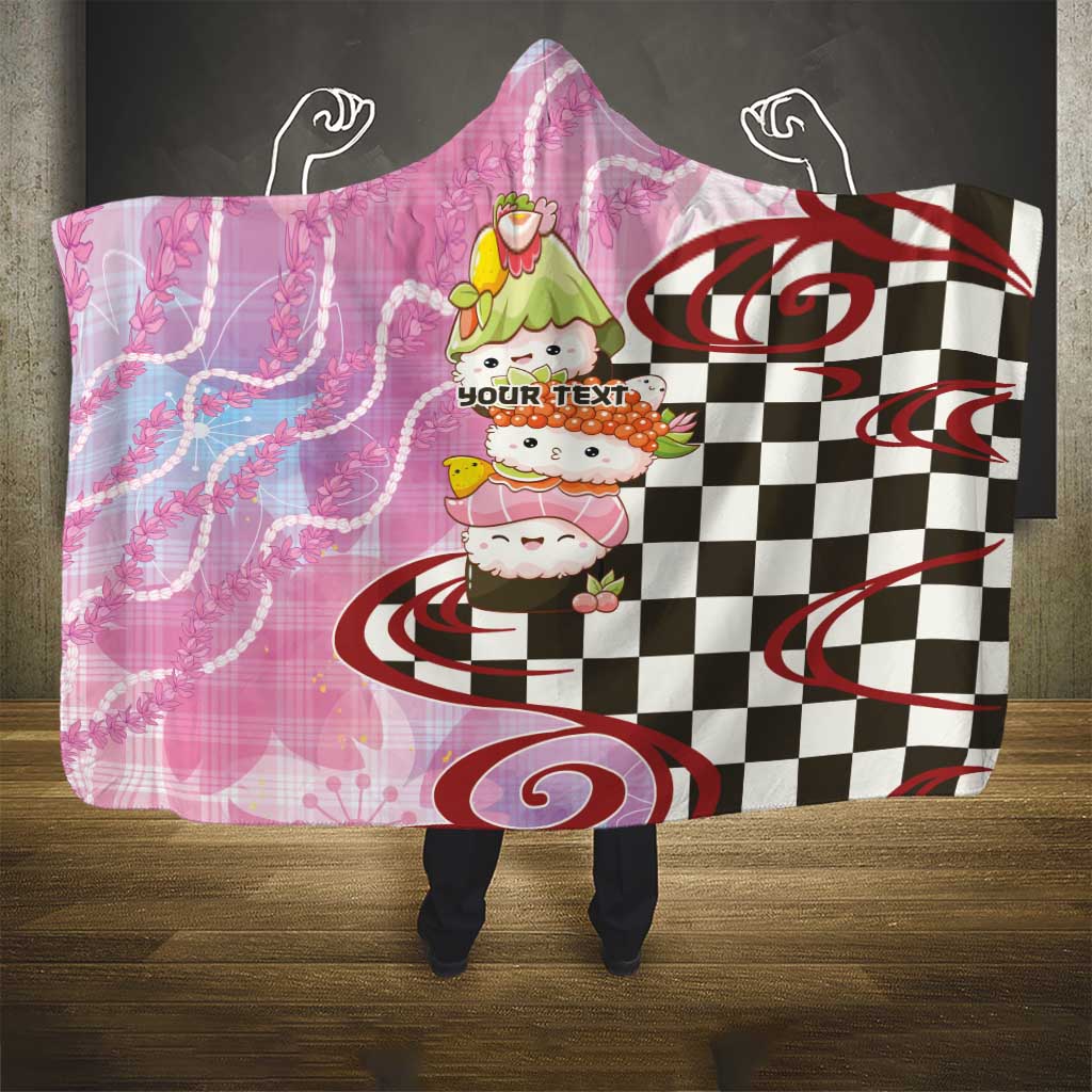 Personalized Japanese Kawaii Sushi Roll Hooded Blanket Wagara Palaka Pattern LT9 - Polynesian Pride