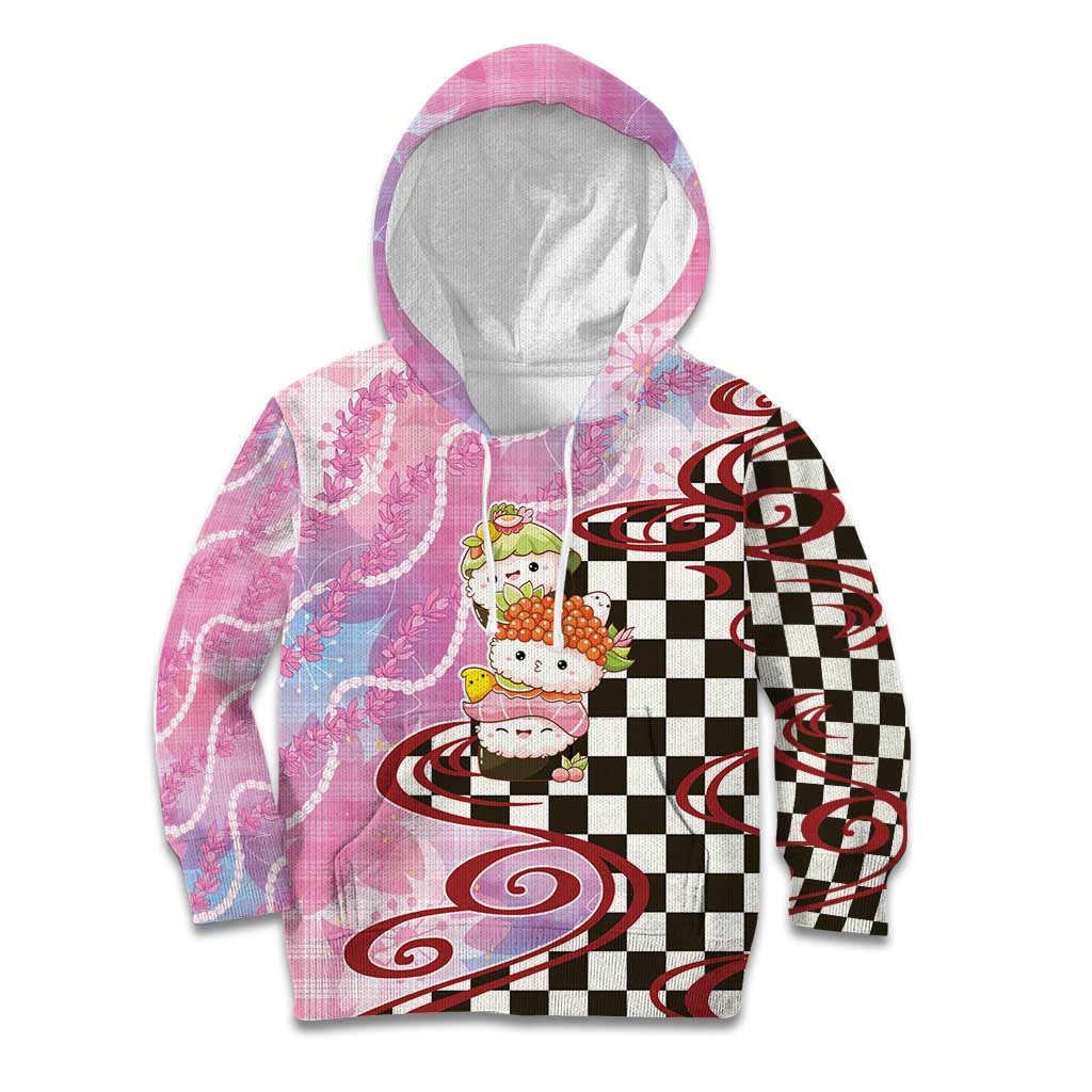 Personalized Japanese Kawaii Sushi Roll Kid Hoodie Wagara Palaka Pattern LT9 Hoodie Pink - Polynesian Pride