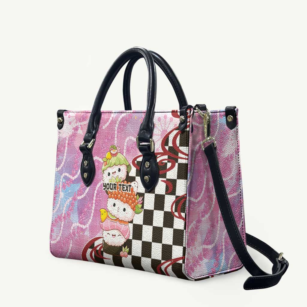 Personalized Japanese Kawaii Sushi Roll Leather Bag Wagara Palaka Pattern