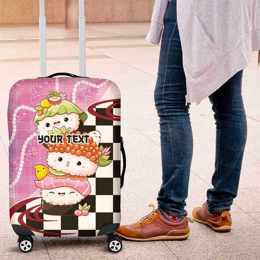 Personalized Japanese Kawaii Sushi Roll Luggage Cover Wagara Palaka Pattern LT9 Pink - Polynesian Pride