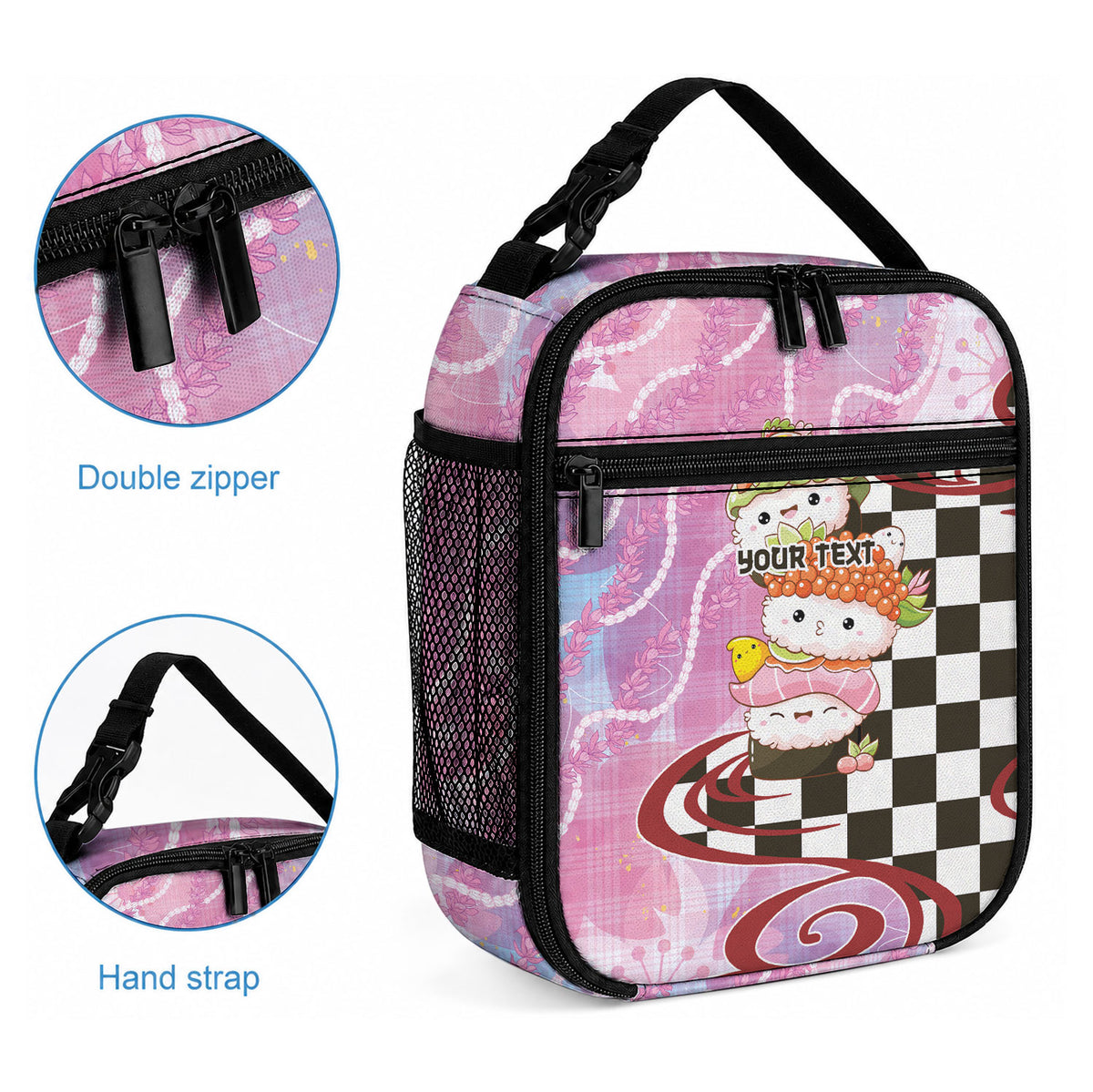 Personalized Japanese Kawaii Sushi Roll Lunch Bag Wagara Palaka Pattern LT9 - Polynesian Pride