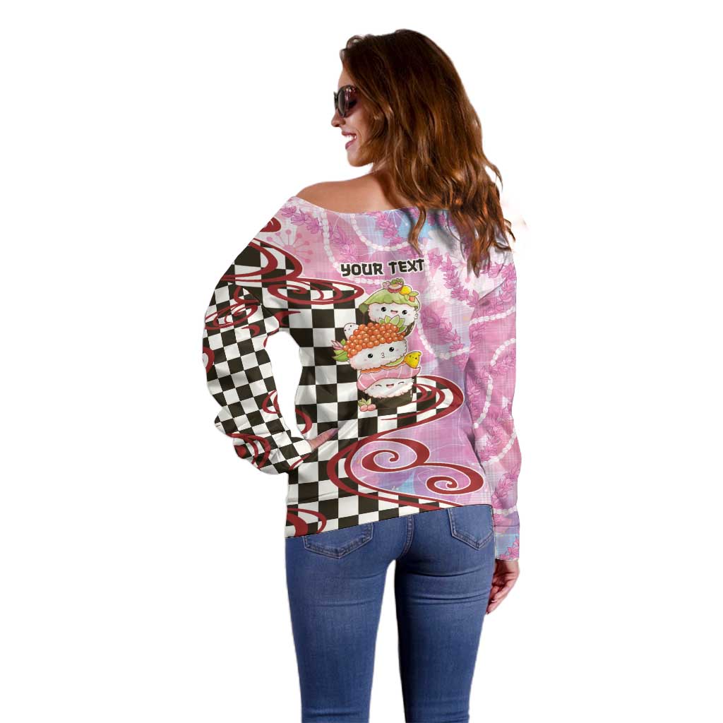 Personalized Japanese Kawaii Sushi Roll Off Shoulder Sweater Wagara Palaka Pattern