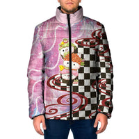 Personalized Japanese Kawaii Sushi Roll Padded Jacket Wagara Palaka Pattern LT9 Men Pink - Polynesian Pride
