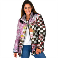 Personalized Japanese Kawaii Sushi Roll Padded Jacket Wagara Palaka Pattern LT9 Women Pink - Polynesian Pride