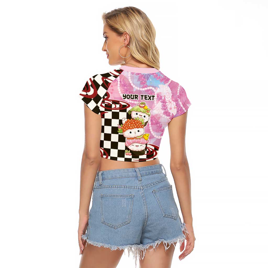 Personalized Japanese Kawaii Sushi Roll Raglan Cropped T Shirt Wagara Palaka Pattern LT9 - Polynesian Pride
