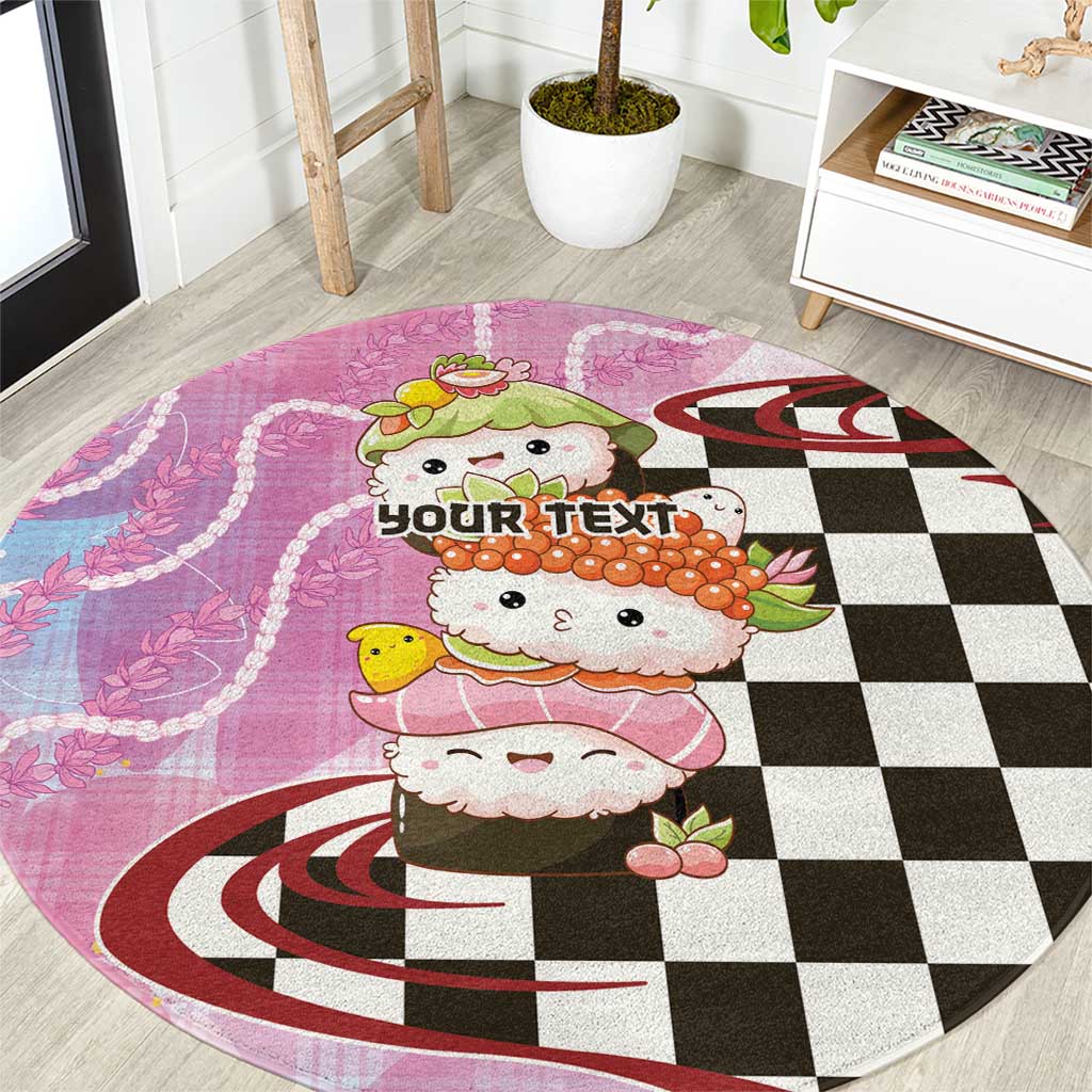 Personalized Japanese Kawaii Sushi Roll Round Carpet Wagara Palaka Pattern LT9 Pink - Polynesian Pride