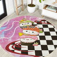 Personalized Japanese Kawaii Sushi Roll Round Carpet Wagara Palaka Pattern LT9 Pink - Polynesian Pride