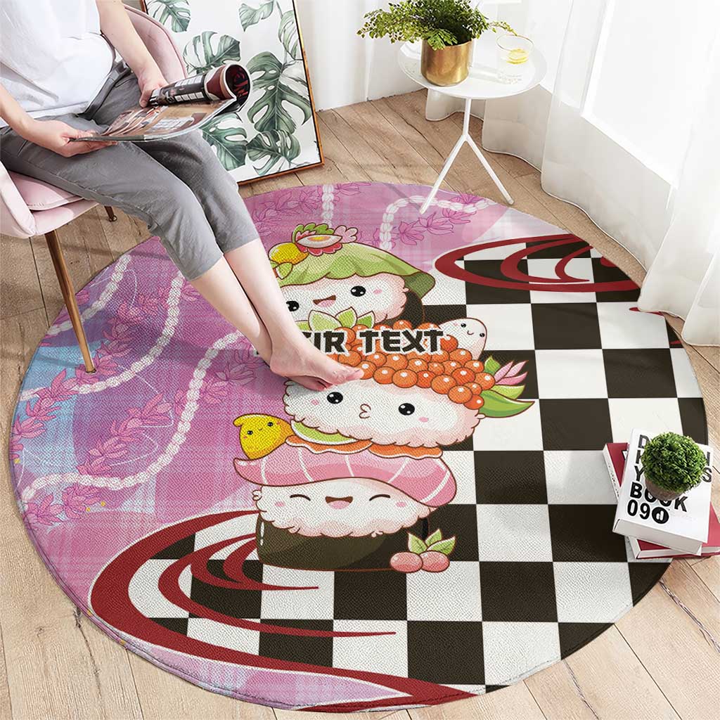 Personalized Japanese Kawaii Sushi Roll Round Carpet Wagara Palaka Pattern LT9 - Polynesian Pride