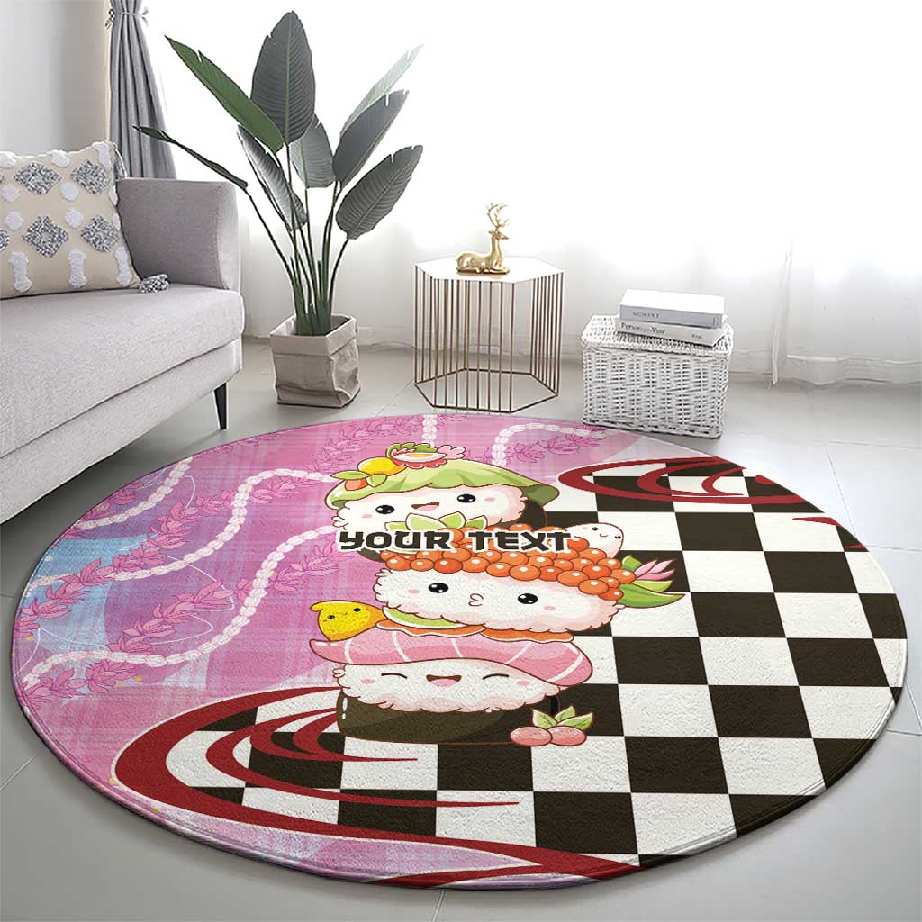 Personalized Japanese Kawaii Sushi Roll Round Carpet Wagara Palaka Pattern LT9 - Polynesian Pride