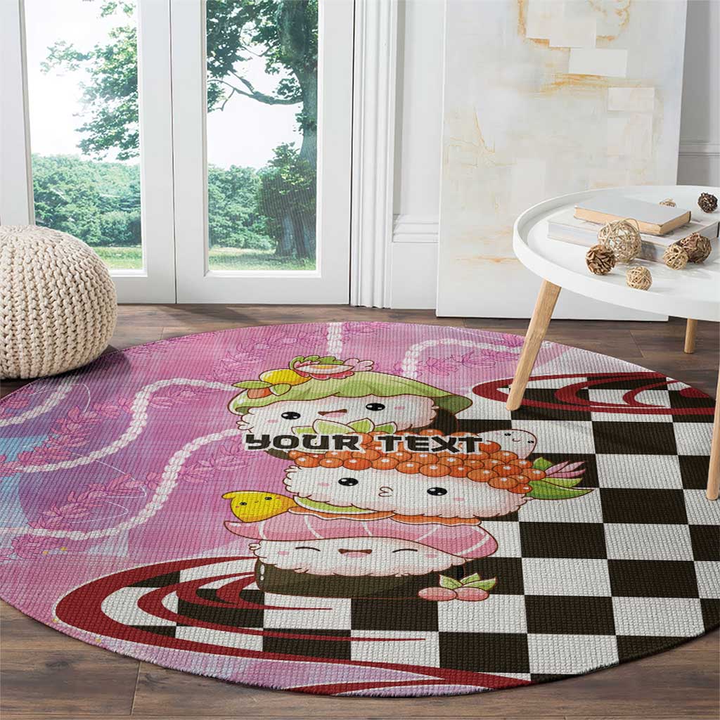 Personalized Japanese Kawaii Sushi Roll Round Carpet Wagara Palaka Pattern LT9 - Polynesian Pride
