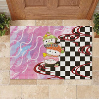 Personalized Japanese Kawaii Sushi Roll Rubber Doormat Wagara Palaka Pattern LT9 Pink - Polynesian Pride