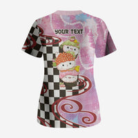 Personalized Japanese Kawaii Sushi Roll Scrub Top Wagara Palaka Pattern