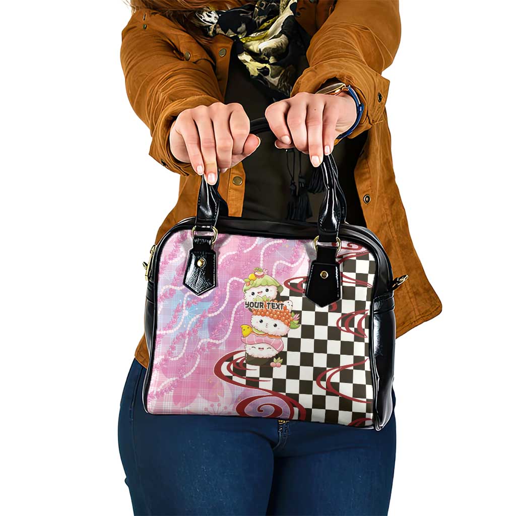 Personalized Japanese Kawaii Sushi Roll Shoulder Handbag Wagara Palaka Pattern LT9 One Size Pink - Polynesian Pride