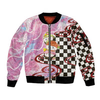 Personalized Japanese Kawaii Sushi Roll Sleeve Zip Bomber Jacket Wagara Palaka Pattern LT9 Unisex Pink - Polynesian Pride