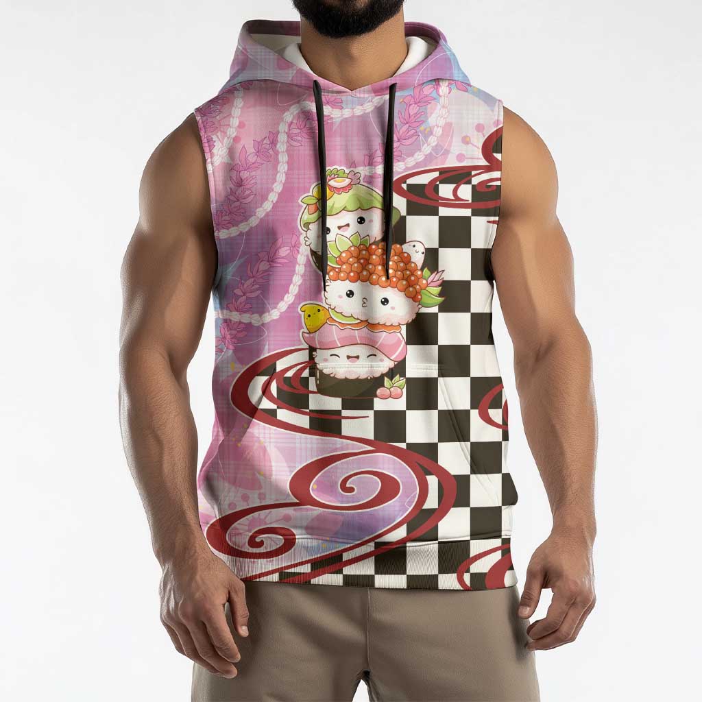 Personalized Japanese Kawaii Sushi Roll Sleeveless Hoodie Wagara Palaka Pattern