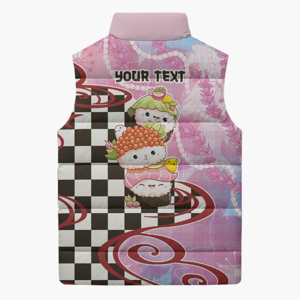 Personalized Japanese Kawaii Sushi Roll Sleeveless Puffer Jacket Wagara Palaka Pattern LT9 - Polynesian Pride