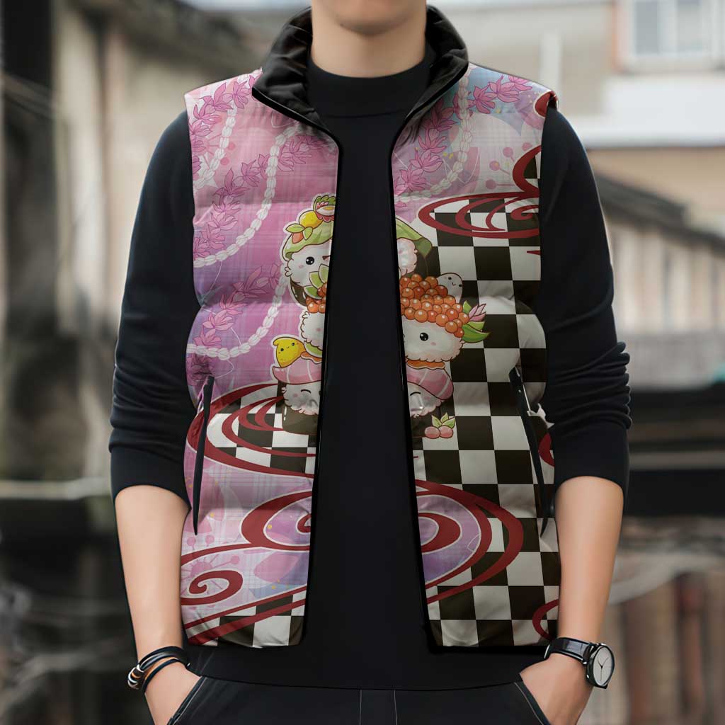 Personalized Japanese Kawaii Sushi Roll Sleeveless Puffer Jacket Wagara Palaka Pattern LT9 - Polynesian Pride