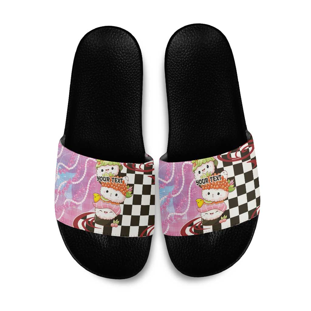 Personalized Japanese Kawaii Sushi Roll Slide Sandals Wagara Palaka Pattern LT9 Pink - Polynesian Pride
