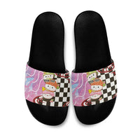 Personalized Japanese Kawaii Sushi Roll Slide Sandals Wagara Palaka Pattern LT9 Pink - Polynesian Pride
