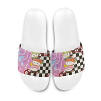 Personalized Japanese Kawaii Sushi Roll Slide Sandals Wagara Palaka Pattern LT9 Pink - Polynesian Pride
