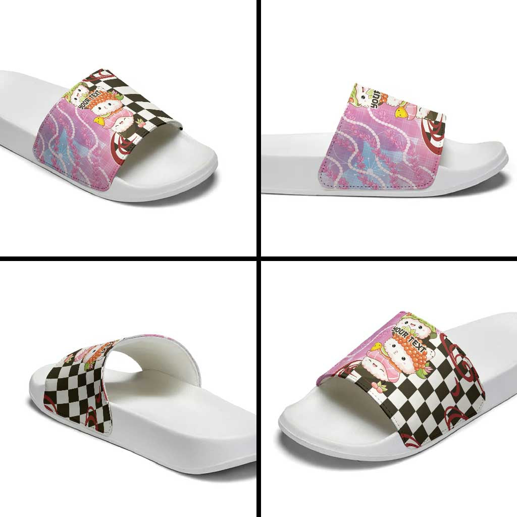 Personalized Japanese Kawaii Sushi Roll Slide Sandals Wagara Palaka Pattern LT9 - Polynesian Pride