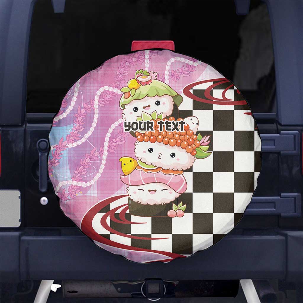Personalized Japanese Kawaii Sushi Roll Spare Tire Cover Wagara Palaka Pattern LT9 No hole Pink - Polynesian Pride