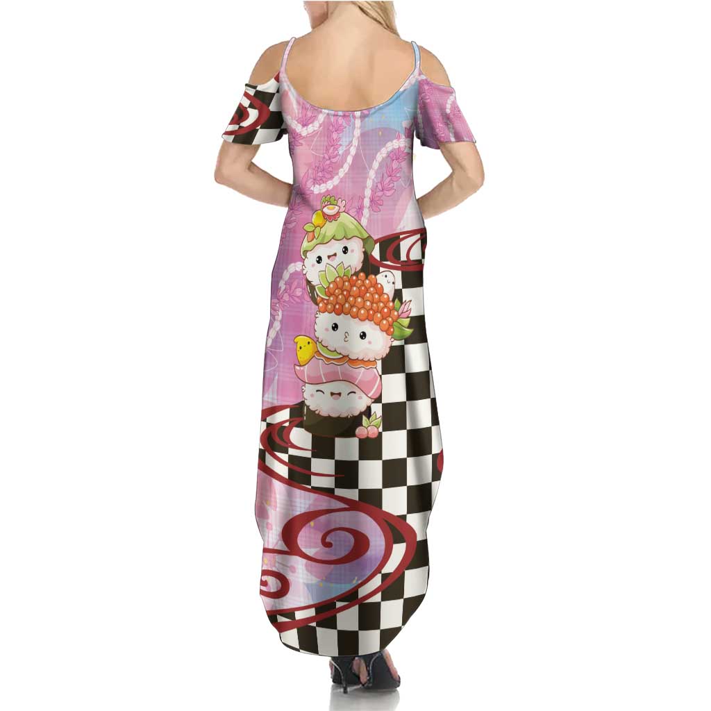 Personalized Japanese Kawaii Sushi Roll Summer Maxi Dress Wagara Palaka Pattern LT9 - Polynesian Pride